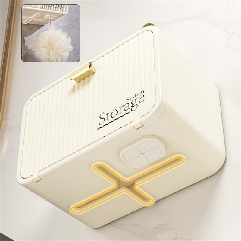 Modern Bathroom Tissue Storage Box Waterproof Adhesive Wall Mount Holds Paper Rolls Washcloths