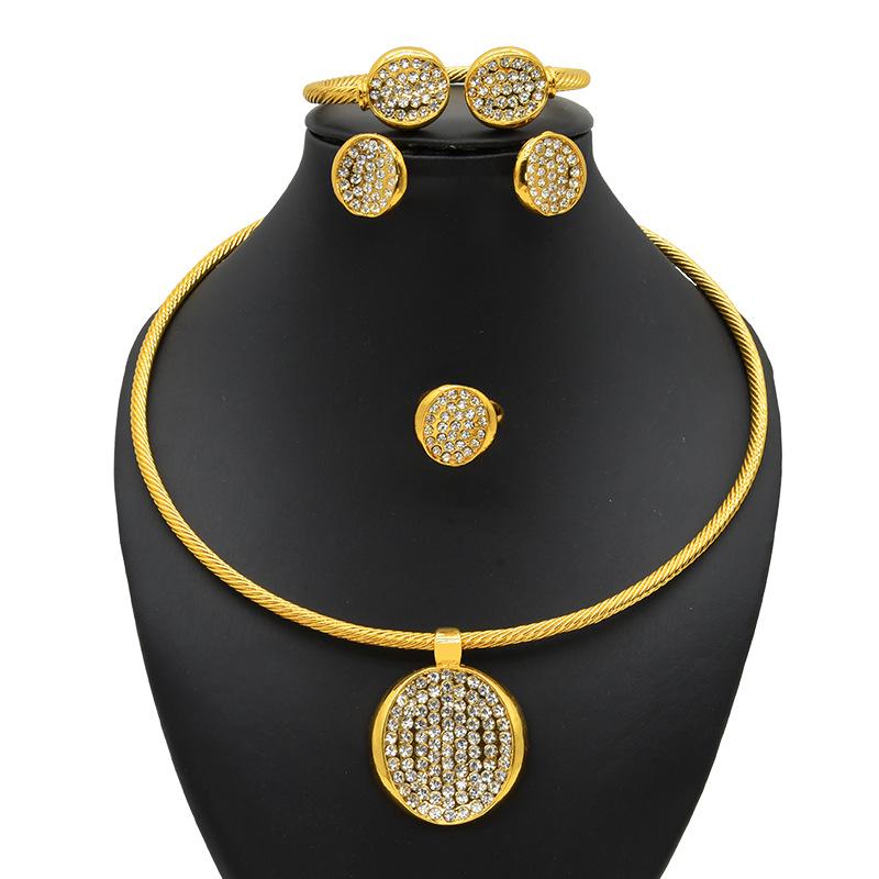 2026 Dubai Bridal Wedding Zircon Pearl Necklace Ring Earrings Bracelet Four-piece Women's Banquet Jewelry Set