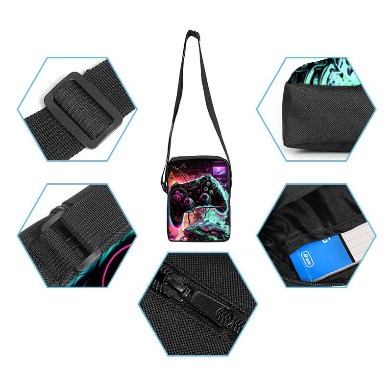 Borsa a Tracolla Singola Quotidiana con Design Gamepad per Bambino/Bambina Migliori Regali Borsa a Tracolla Casual Piatta 2D Cartoon