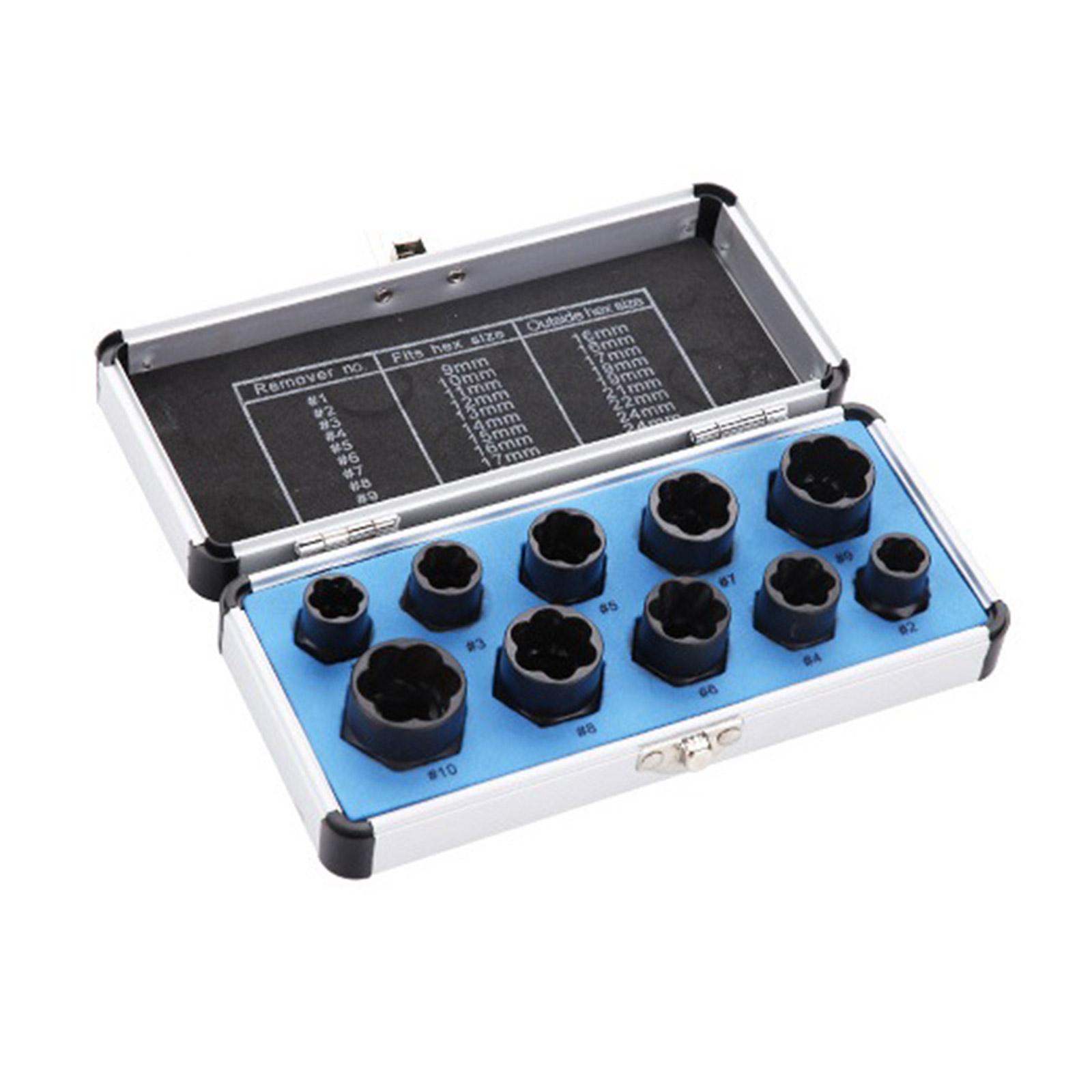 

Набор инструментов для извлечения гаек и болтов с высоким ударным усилием, размеры SAE, внутренний спиральный захват, экстрактор сокетов для сорванных гаек и болтов, 10 шт.