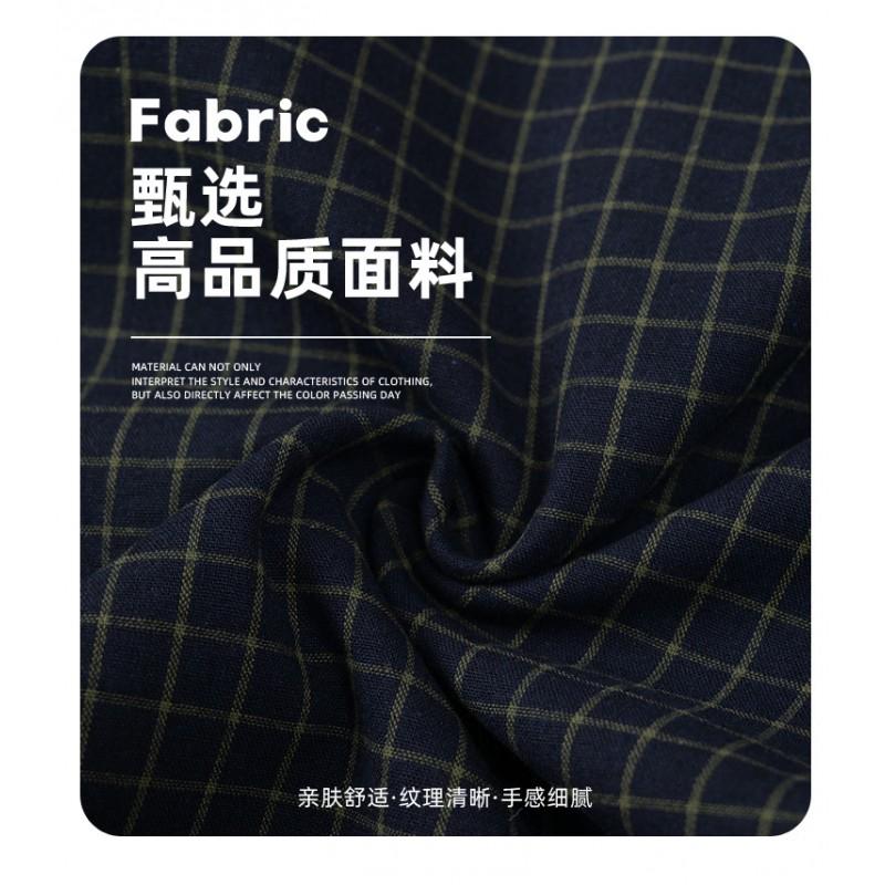 Unisex Navy Blue Plaid Cotton Loose Straight Leg Pants Lightweight Casual Trousers Teens Adults