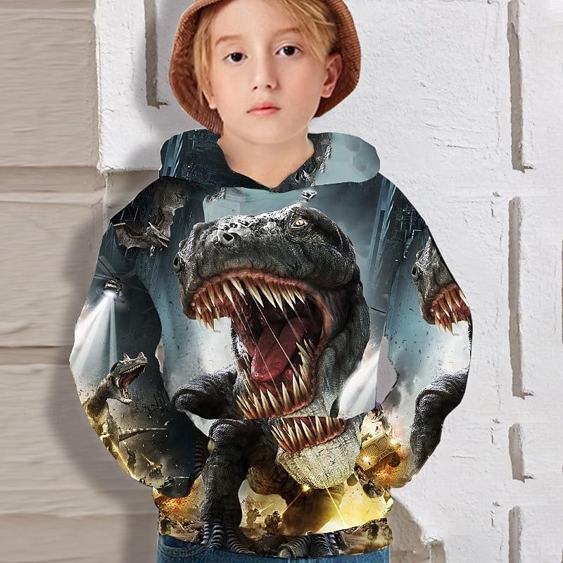 

Boys 3D Dinosaur Hoodie Long Sleeve 3D Print Fall Active Polyester Kids 4-12 Years Regular Fit 110cm