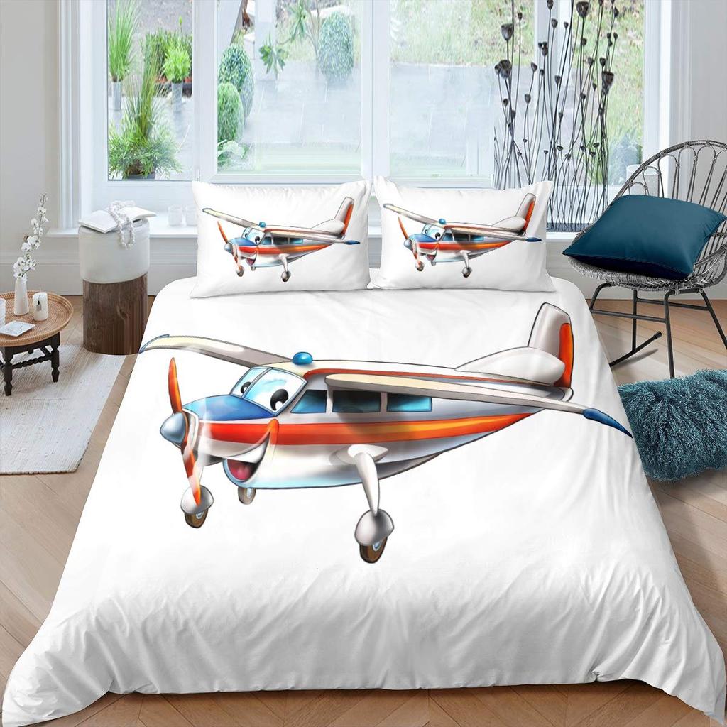 Jungen Kinder Cartoon Flugzeug Bettbezug Regenbogen Wolken Sternenhimmel Kleinkind Bettwäsche Set Flugzeuge Niedlich Weiß Polyester Steppdeckenbezug