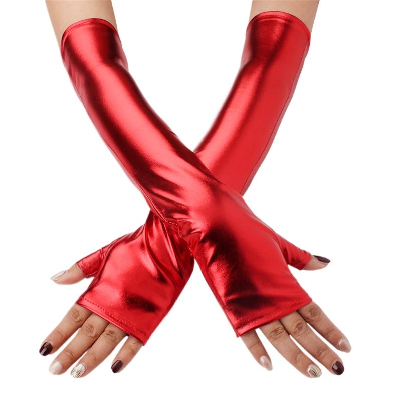 Metallic Gloves Nightclub Dancing Gloves Christmas Party Supply Half Finger Stretchy Gloves for Concert Opera