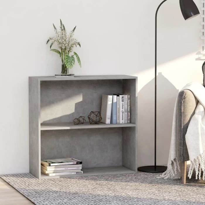 Bibliothèque - vidaXL - 2 niveaux - Gris béton - 80x30x76,5 cm - Aggloméré