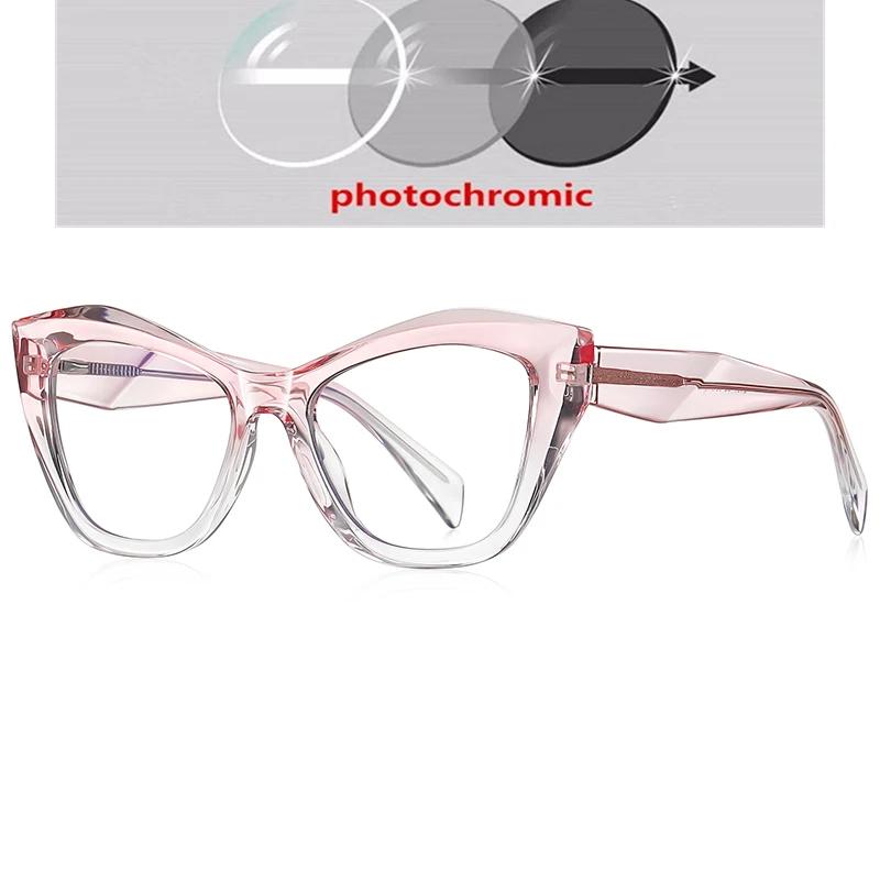 Progressiver Rosa Rahmen Cat-Eye Kurzsichtige Korrektionsbrille Damen Federscharnier Myopie Brille 0 -0.5 -0.75 Bis -6.0