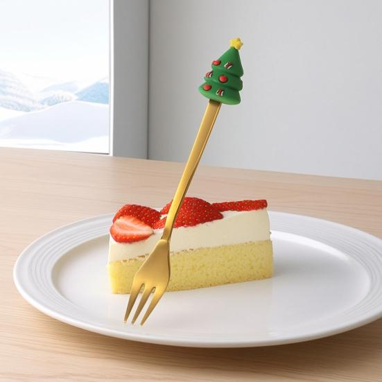 Weihnachtsgabel/Löffel, Langlebiger Edelstahl, mit Niedlicher 3D-Weihnachtspuppen-Dekor Besteck, für Festliches Zuhause Restaurant