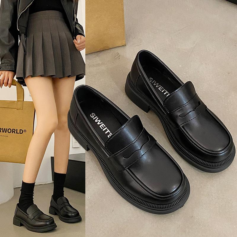 -Size, large size women's shoes, Japanese small leather shoes, women's British style retro loafers, one pedal jk uniform  shoes