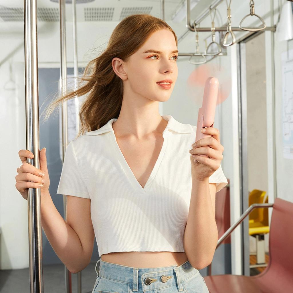 Mini Wentylator Wiatrak Przenośny Z Funkcją Powerbanka I Latarką Składany 4500Mah Usb-C - Różowy