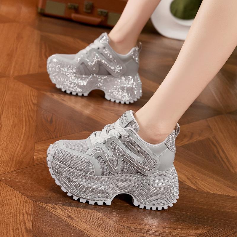 Platform Dad Shoes Women's 2025 Autumn and Winter New Models Full of Diamonds, Small Inner Height Increase Women's Shoes Versatile Casual Sports Shoes