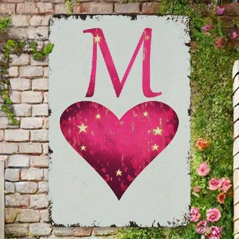 Metal Wall Art Poster, Pink Heart M Design 2D, Bedroom Decor
