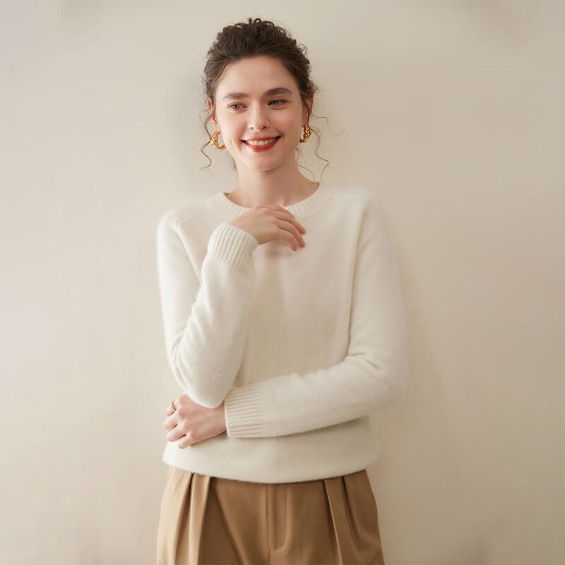 Fanzhen Women's 100% Cashmere Round Neck Pullover Sweater