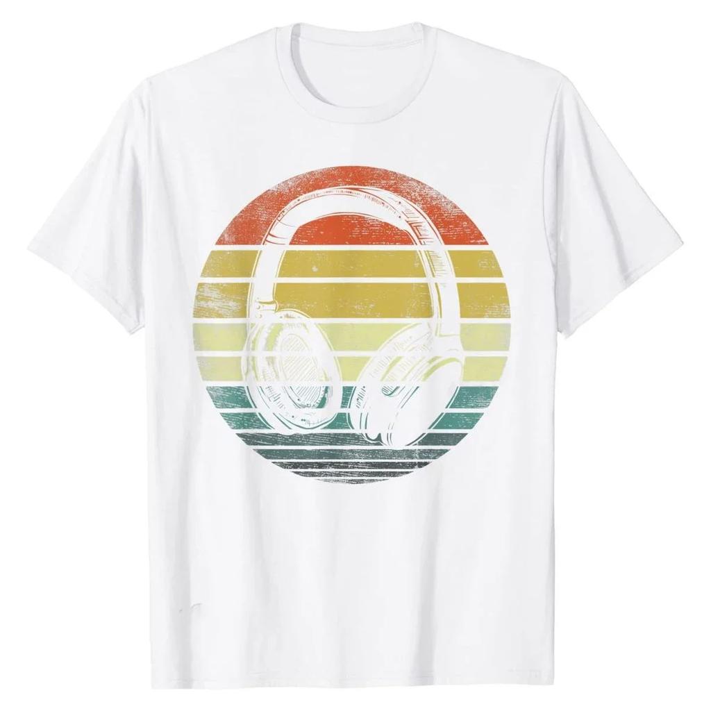 Retro Dj Headphones T Shirt Graphic Streetwear Short Sleeve ONeck Harajuku Music Techno TShirt Funny Unisex Clothing For Ladies