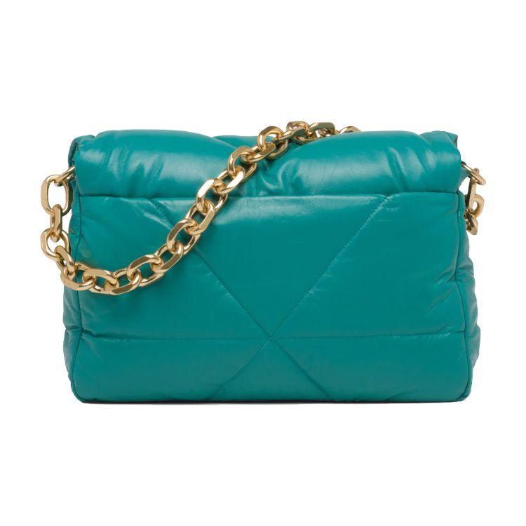 Prada Nappa Leather Soft Padded Quilted Patchwork Pattern Metal Chain Shoulder Crossbody Bag Women Bags Peacock-Blue 1BD306-2DYI-F0363-V-VAM