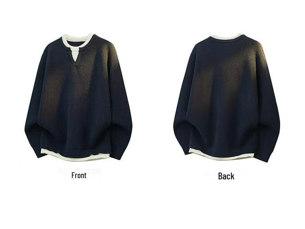 Men's 2025 Autumn/Winter Trendy Casual Knitwear – Versatile Fake Two-Piece Long Sleeve