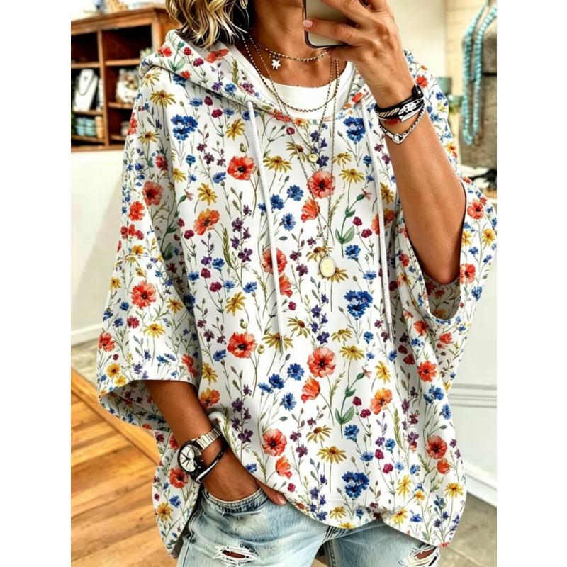Women's Plus-Size Hooded Sweatshirt, Elegant Comfortable Simple Pattern Print,Fashionable and Versatile