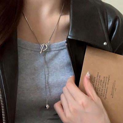 Simple Style Versatile High Sense Ot Buckle Fringed Long Necklace Women'S Niche Temperament Versatile Neck Chain Sweater Chain