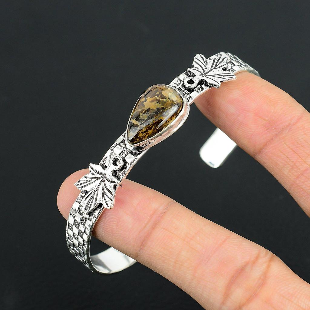 Natural Bronzite Gemstone Bangle Adjustable 925 Sterling Silver For Women