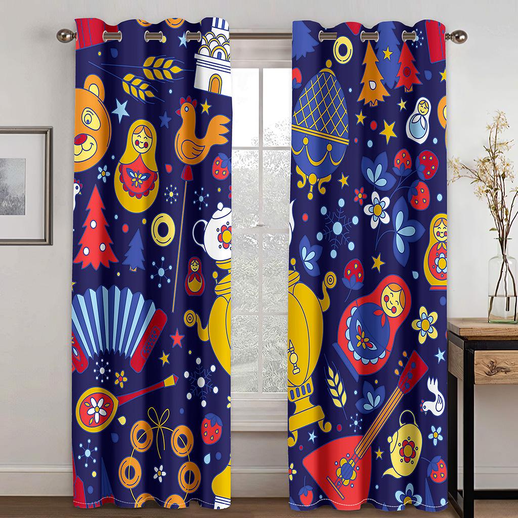 Animated Festa Junina village festival Luxurious Window Panel Drapes in Kids Bedroom Living Room Hall Treatments Kitchen Drapes Blinds