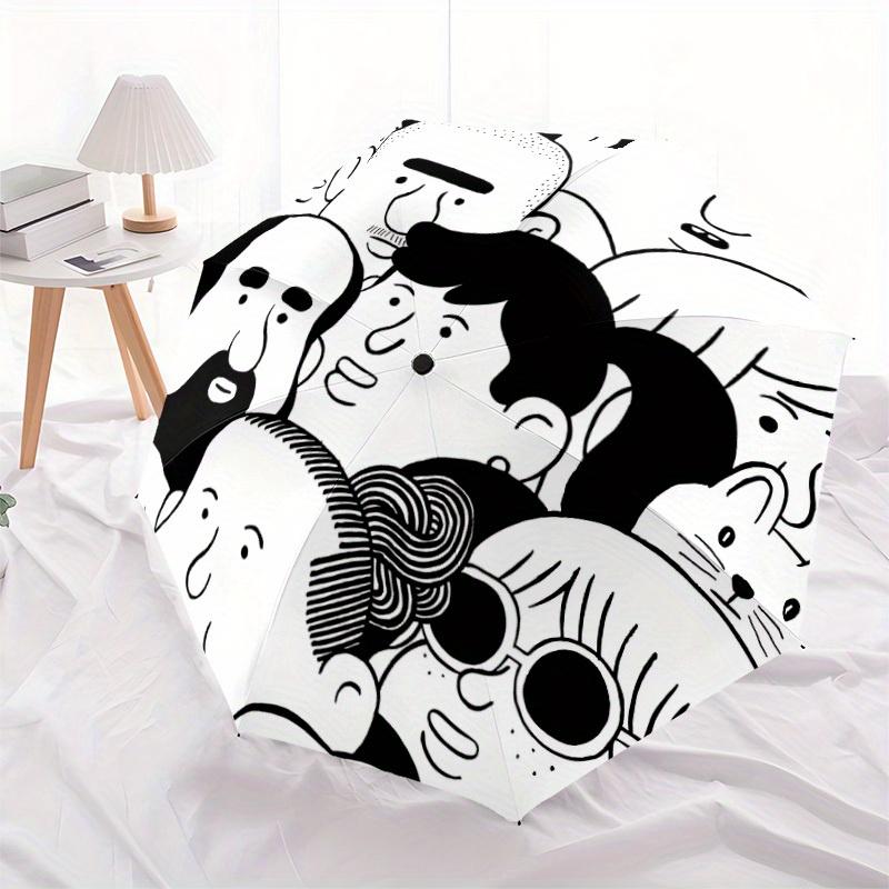 1pc Faces Illustration Automatic Open, Sturdy Iron Frame, Compact Folding Design, All-Season Portable Umbrella for Women & Men, Outdoor Umbr