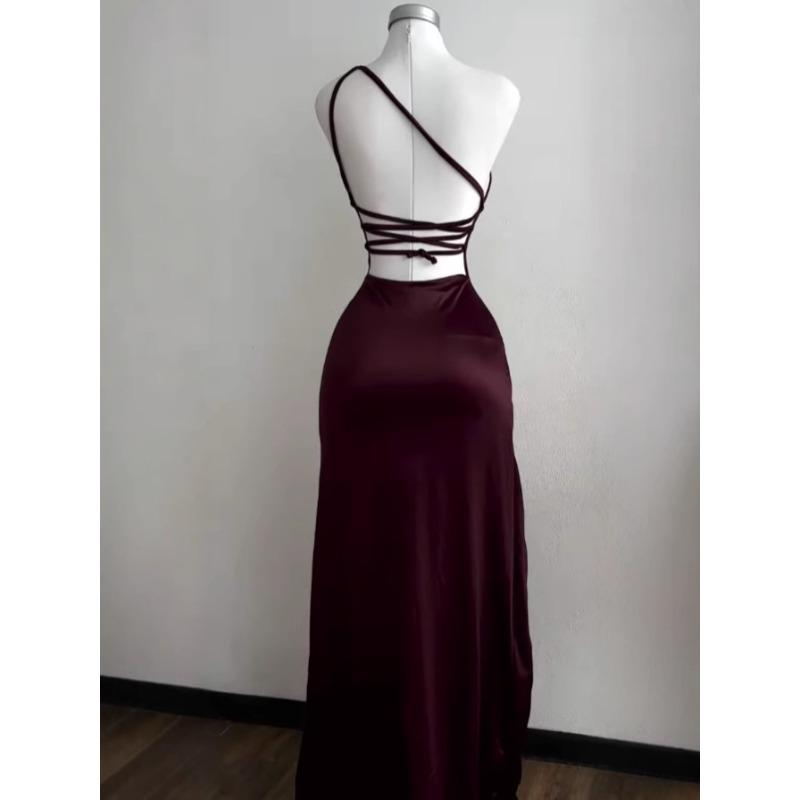 Satin Women's Dress Summer New High-end Y2K Sexy Suspender Hot Girl Evening Dress Elegant Split Fashion Solid Color Slim Fit Party Female Dresses