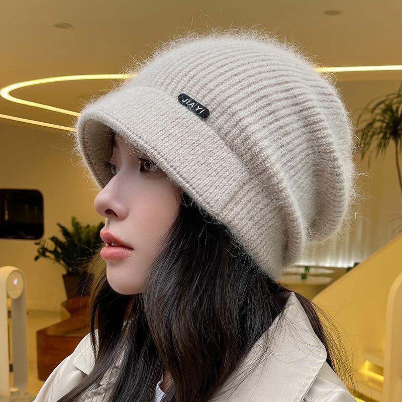 New Rabbit Fur Hat Women's Autumn and Winter Fashion High-quality Knitted Hat Winter Warm Ear Protection Wool Hat Internet Celebrity Hat