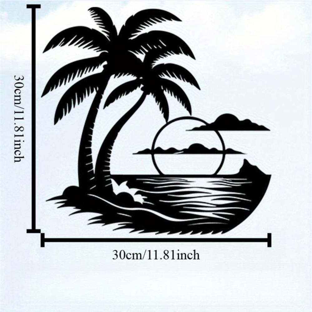 1pc Vintage Iron Palm Tree Sunrise Wall Art, Weather-Resistant Tropical Decor for Patio Lounge Office, Beach Theme Gift