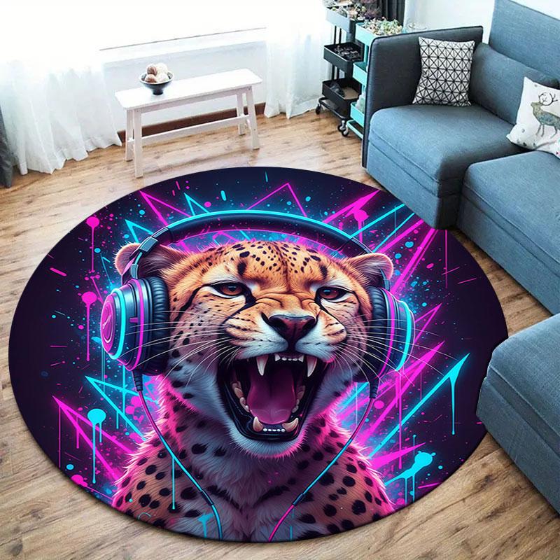 Animals Love Music Round Area Rug,Carpet Rug for Living Room Bedroom Sofa Playroom Decor,Non-slip Floor Mat