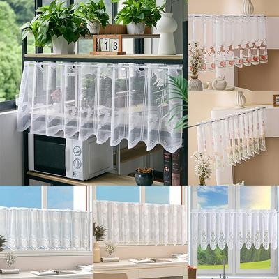 1PC Tenda Floreale Velata Lavabile in Lavatrice Tende Corte Eleganti con Passante per Bastone da Appendere 150x45cm Tulle Bianco per Finestre da Cucina