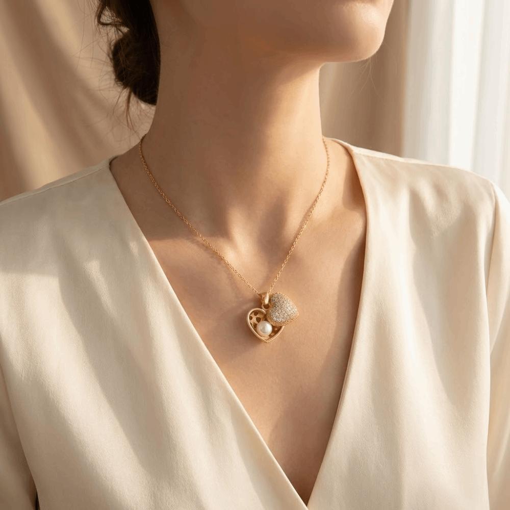 Elegant Oyster Necklace Fashionable Clavicle Chain Trendy Peach Heart Pearl Necklace  Women
