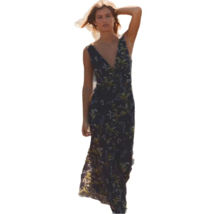 2025 Spring/Summer Women's European & American Style Waist-Hugging Sexy Printed Dress