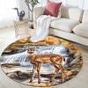 Deer by Waterfall  Round Area Rug,Carpet Rug for Living Room Bedroom Sofa Playroom Decor,Non-slip Floor Mat