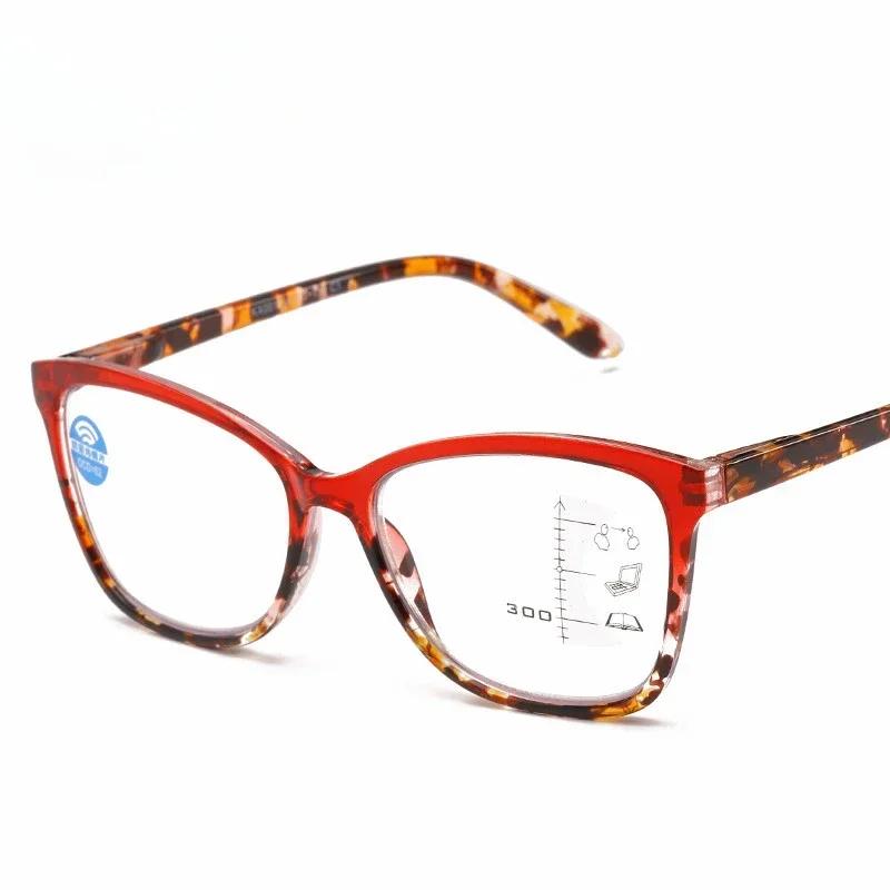 Women's Colorful Progressive Multifocal Presbyopia Glasses Fashion Anti Blue Light Reading Glasses Retro Style