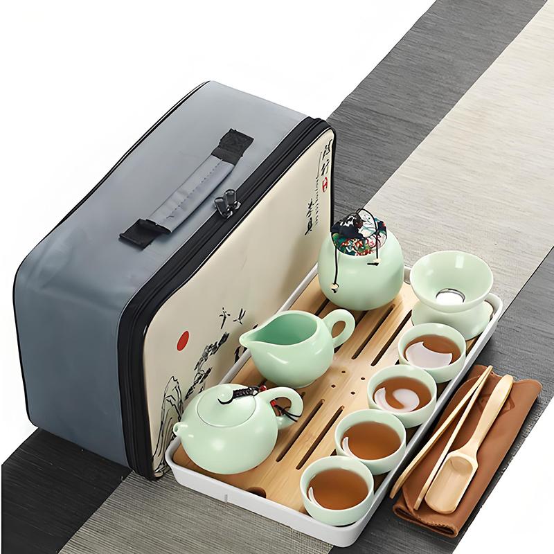 

Portable White Porcelain Tea Set Outdoor Simple Sle Home Travel Kung Fu Tea Pot Tea Cup Set Chinese Cerc Diningware B зелений