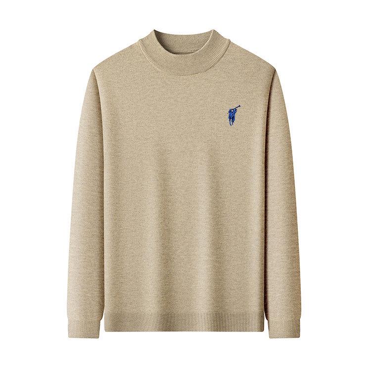 Men's Thickened Wool Sweater 450g - Autumn/Winter 2025 Fashion Embroidered Base Layer
