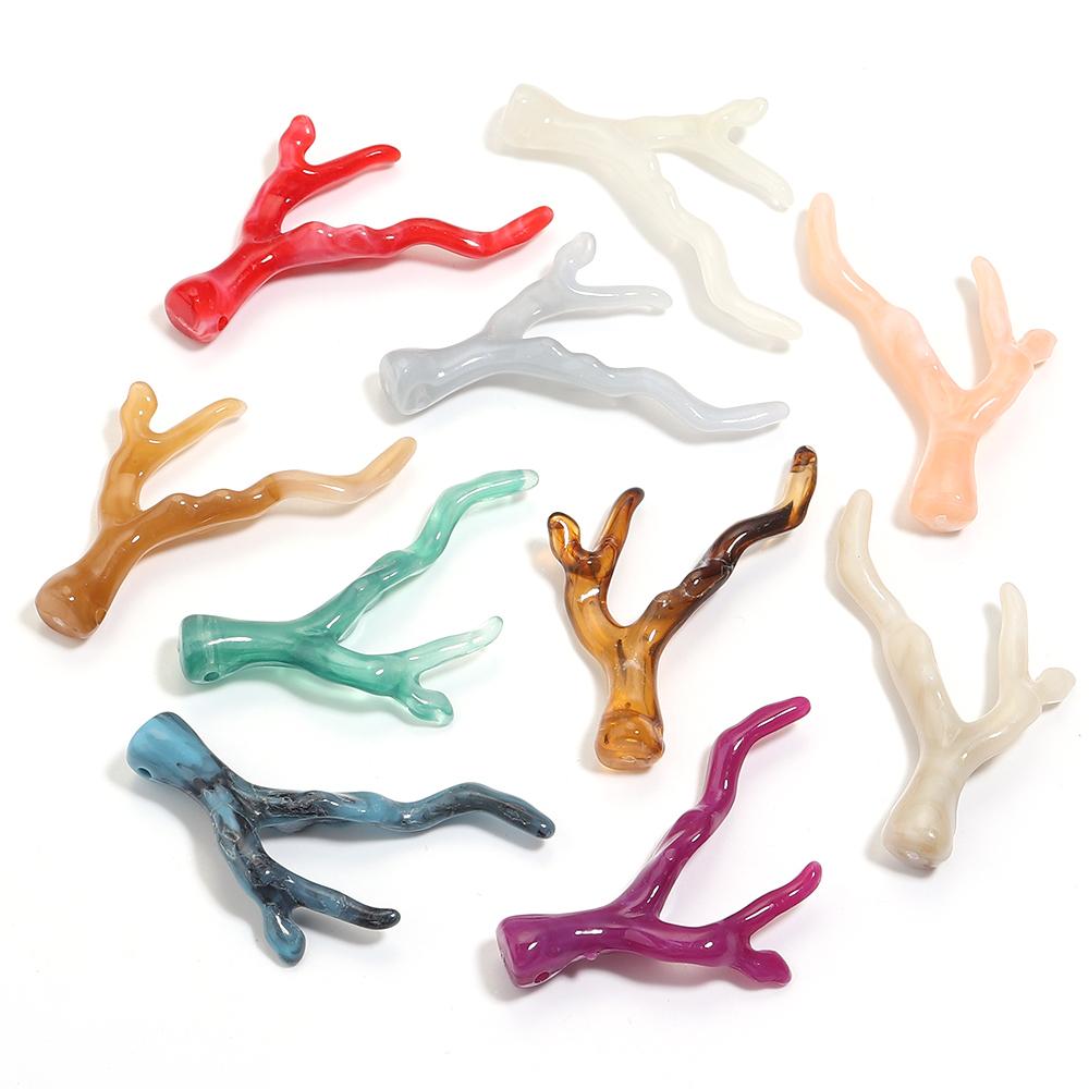 20pcs/lot Deer Horn Shaped Imitation Coral Acrylic Beads Loose Beads For Jewelry Making DIY Charms Accessories