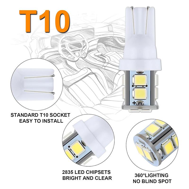 24pcs Led Bulb Set T10 DC 12V White Light Car Light Bulb Suitable for Reading Light/License Plate Light/Interior Light