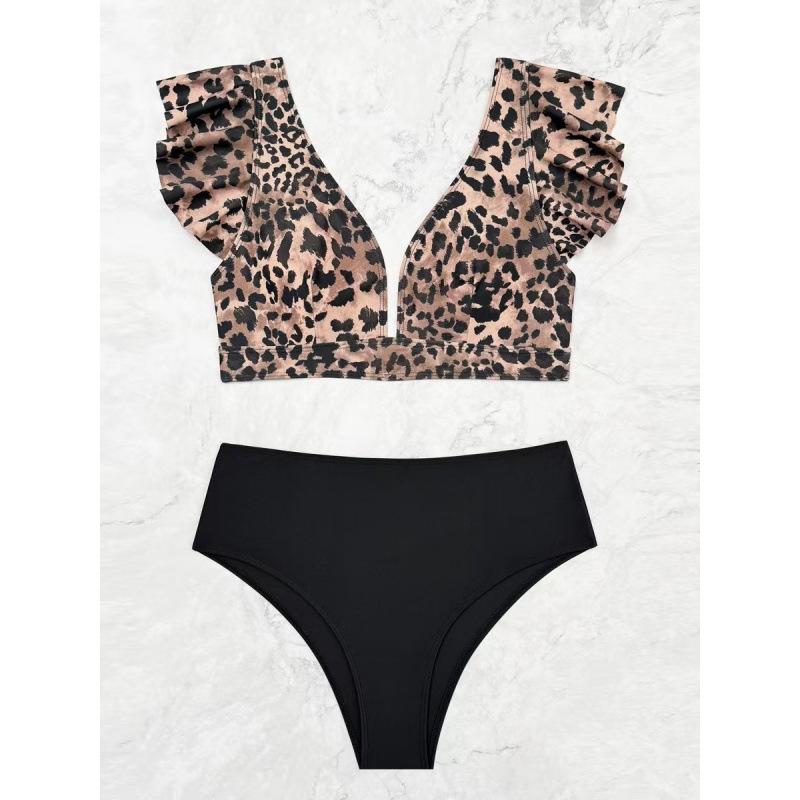 2025 Leopard Print Sexy High-waisted Split Cross Bikini for Women