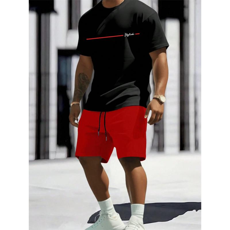 Męski Letni Zestaw Krótkich Spodenek z Krótkim Rękawem z Nadrukiem Krzyża Casualowy Modny Temperament 2-częściowy Streetowy Sesja Wakacyjny Zestaw T-shirtu z Okrągłym Dekoltem