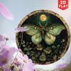 Vintage Luna Moth Metal Sign Handmade 3D Wall Art Round Moon Flower Decor 20cm