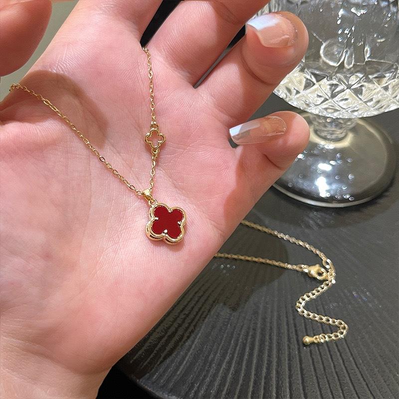 Jewelry Clover Light Luxury Double Layer Diamond Flower Pendant Hollow Heart Necklace Jewelry