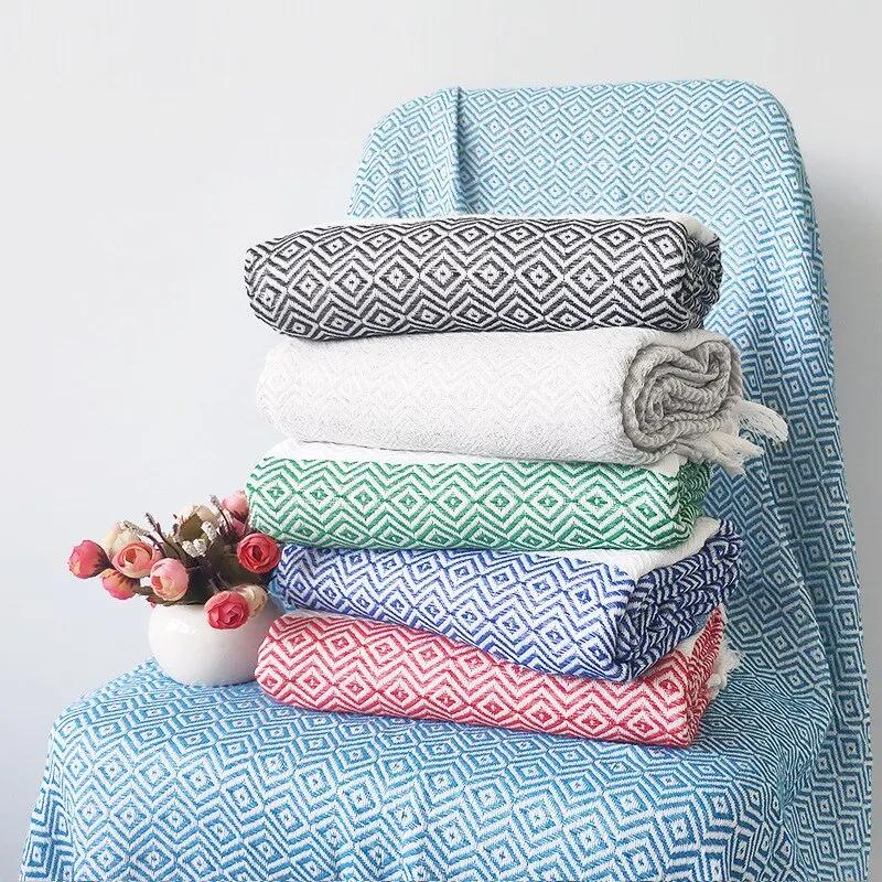 Turkey Beach Towel Wrap Scarf With Tassel Cotton Linen Striped Quick-Drying Shawl Outdoor Sunscreen Scarf Picnic Mat 180*100Cm