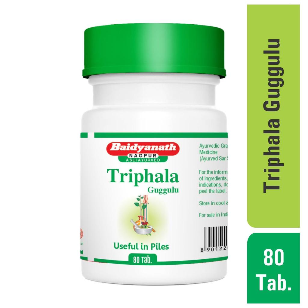 Baidyanath Asli Ayurved Triphala Guggulu Tabletten zur Verdauungs- & Immunitätsunterstützung 80 Tabletten pro Packung à 2 | Pflanzliche Reinigungs- & Wellness-Ergänzung