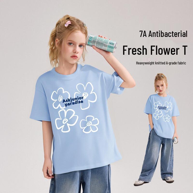 ASK JUNIOR Girls  7A Antibacterial Pure Cotton Printed T-Shirt 130