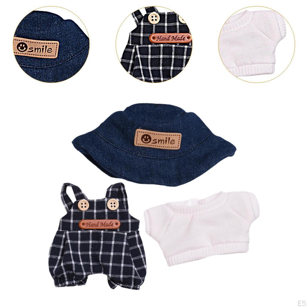 Labubu Plush Doll Jumpsuit Photo Props Birthday Gifts Girl Doll Pants for 17cm Doll T Shirt Pants Hat