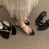 Coarse Heel French Niche Set Toe Cool Slippers Women's Summer Wear 2025 New Summer Thin Strap Pointed Roman Sandals