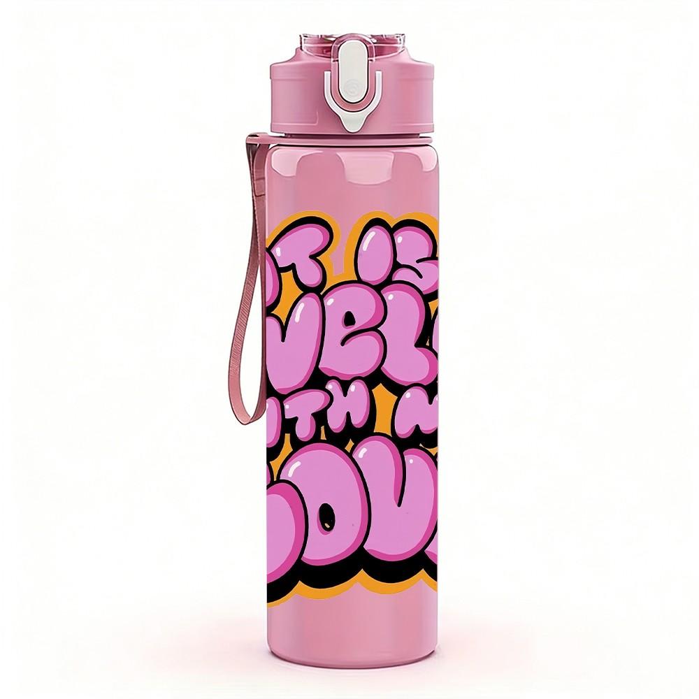 1PC It Is Well With My Soul Retro Lettering Art 750ml Color Plastic Sports Water Bottle Leakproof Flip Straw Lid Suitable for Sports Office Home Use