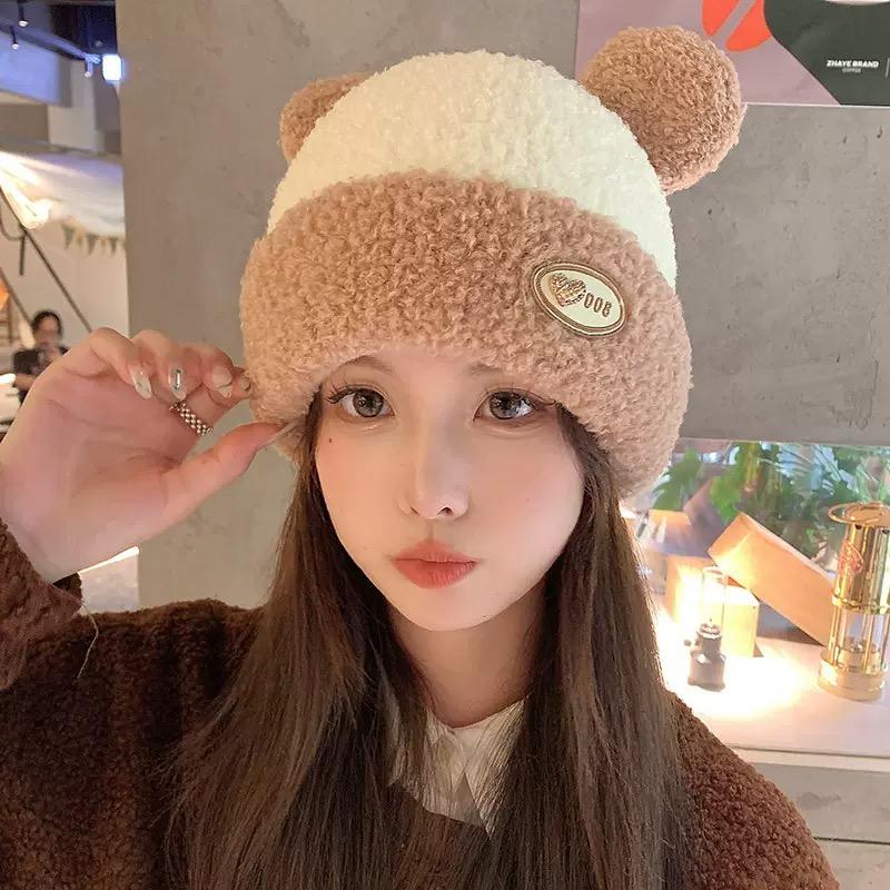 New rabbit hair hat Women's autumn and winter fashionable high-quality knitting hat Winter warm ear protection wool hat Internet celebrity hat
