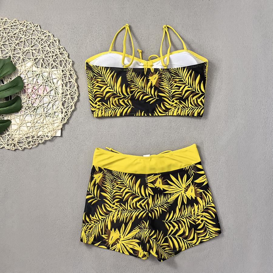 Bikini z wysokim stanem Damskie Vintage Kwiatowy Wzór Plisowany Sznurek Push-Up Patchwork Kostium Kąpielowy Duży Rozmiar Strój Kąpielowy