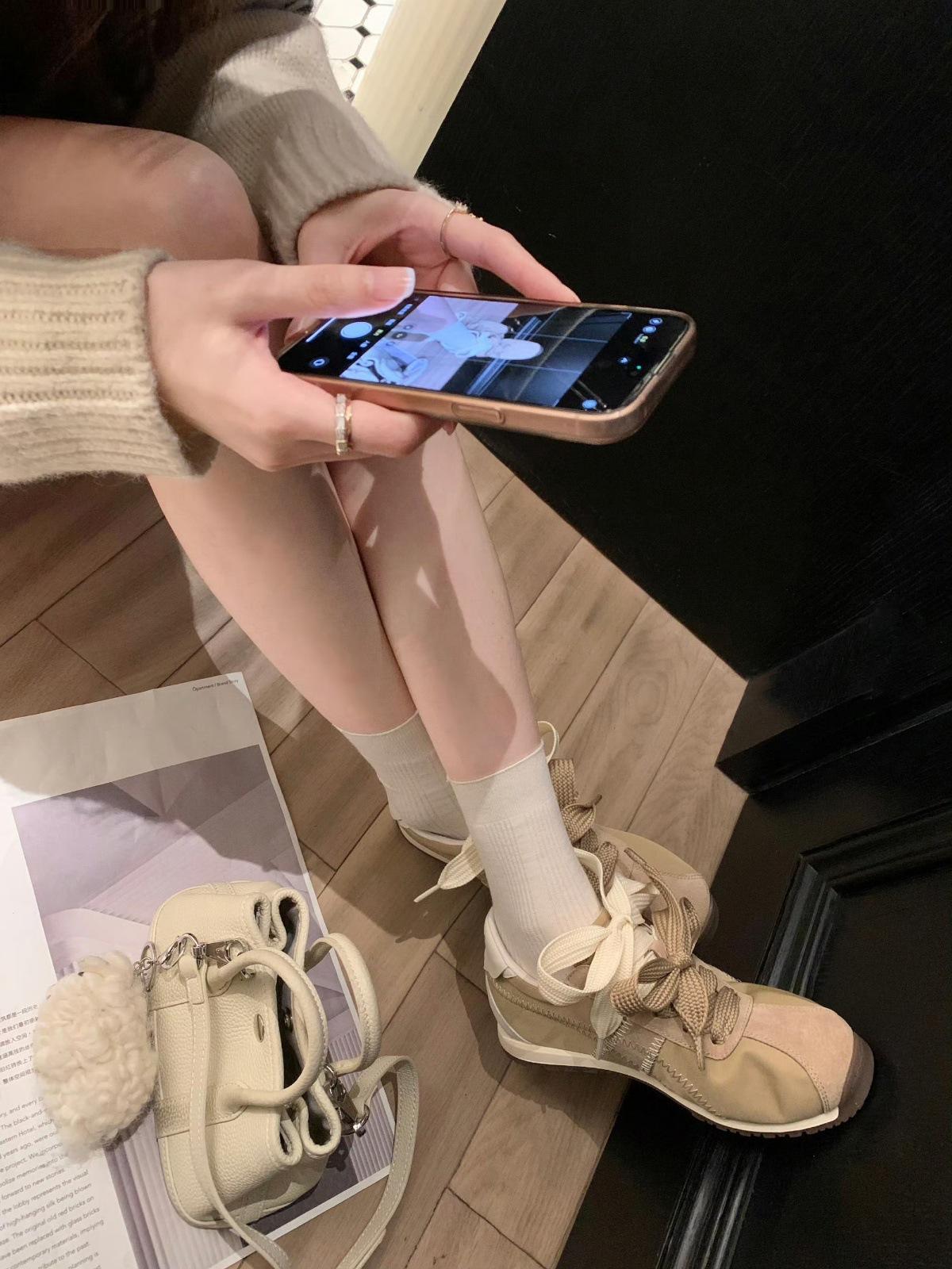 

Версия из овчины~ Балетные универсальные кожаные туфли на платформе, немецкие тренировочные туфли, женские универсальные повседневные спортивные кеды на платформе, ремешки, туфли Форреста Гампа 35